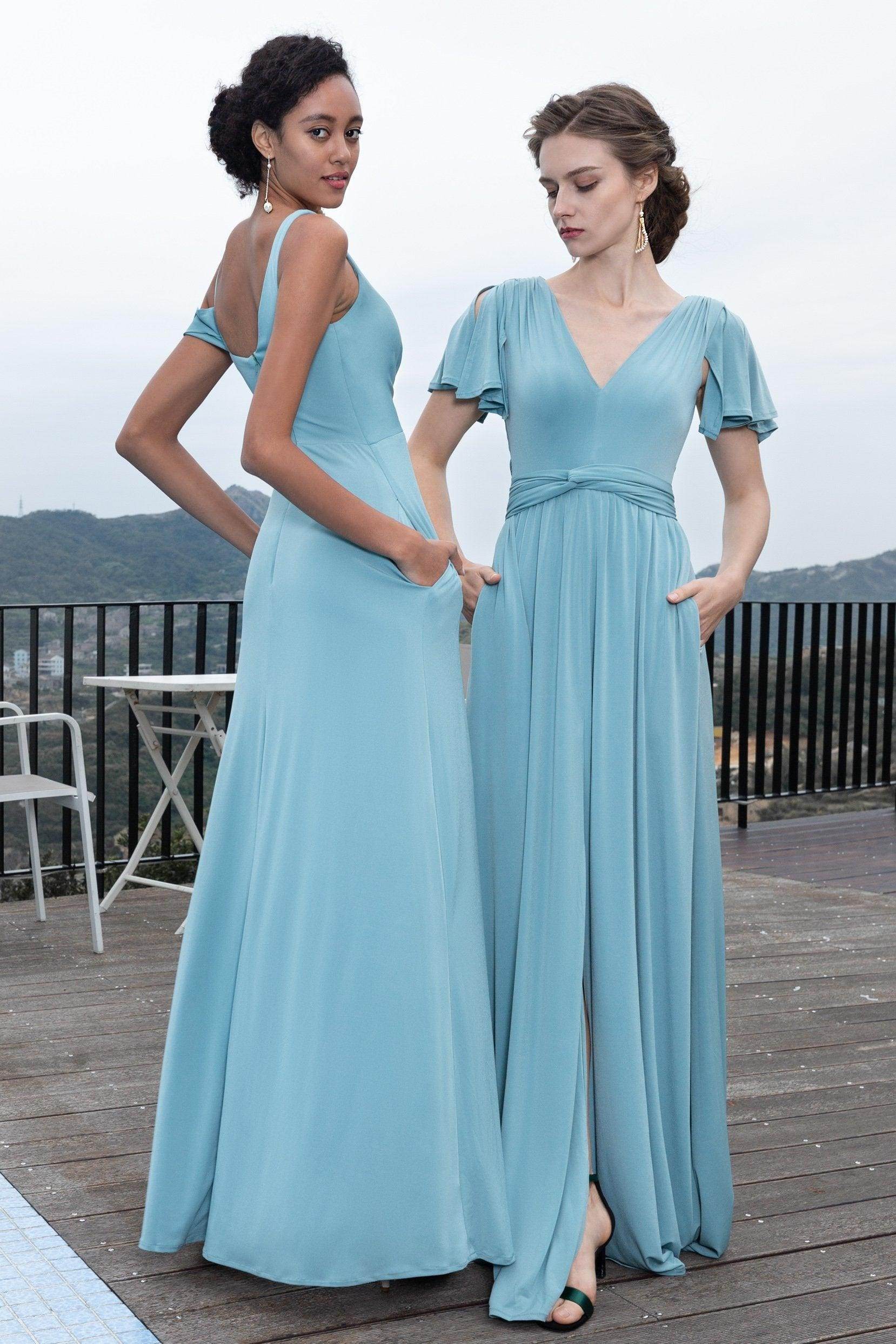 A-Line Floor Length Knitted Fabric Bridesmaid Dress Formal Dresses CB0422 - COCOMELODY